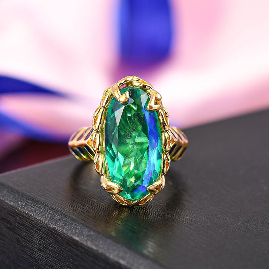 Pfau Quarz Triplette Ring 925 Silber 750 Gelbgold Vermeil (Größe 18.00) ca. 9.69 ct