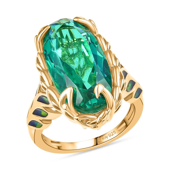 Pfau Quarz Triplette Ring 925 Silber 750 Gelbgold Vermeil (Größe 18.00) ca. 9.69 ct