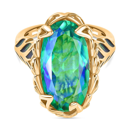 Pfau Quarz Triplette Ring 925 Silber 750 Gelbgold Vermeil (Größe 18.00) ca. 9.69 ct
