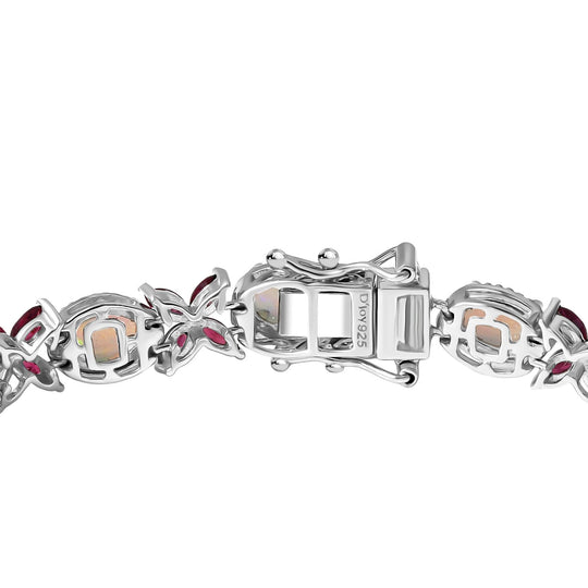 Petals of Dawn - D joy Natürlicher, äthiopischer Welo Opal, Rhodolith Granat Armband ca. 19 cm 925 Silber rhodiniert ca. 12,53 ct.