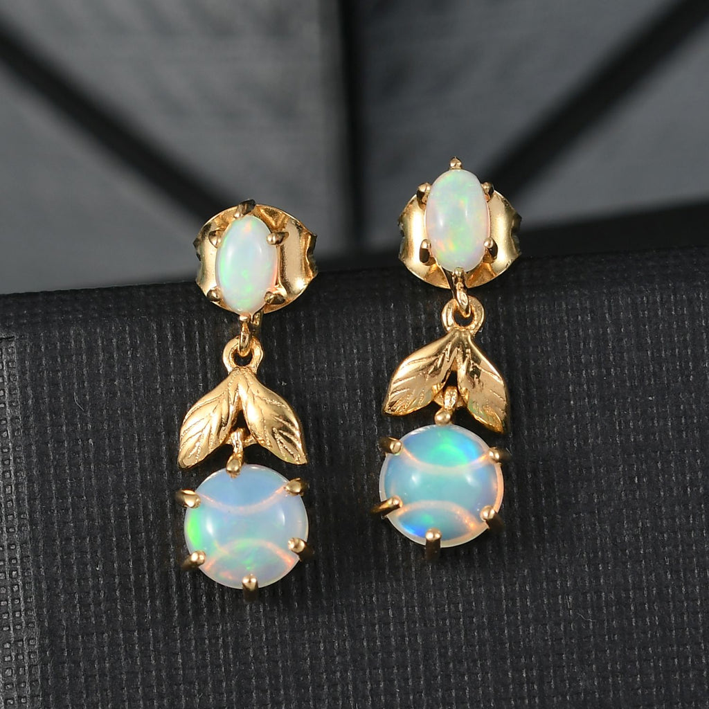 Mystic Leafdrop - D joy AA Natürlicher, äthiopischer Welo Opal Ohrringe 925 Silber vergoldet ca. 1,55 ct.
