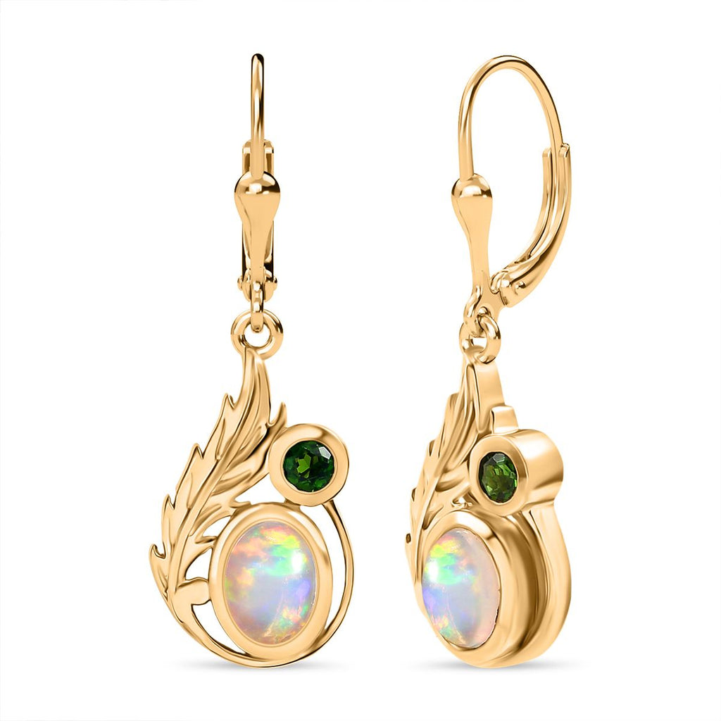 D’joy AA Natürlicher, äthiopischer Welo Opal, Natürlicher Chromdiopsid Ohrringe 925 Silber vergoldet ca. 1,35 ct.