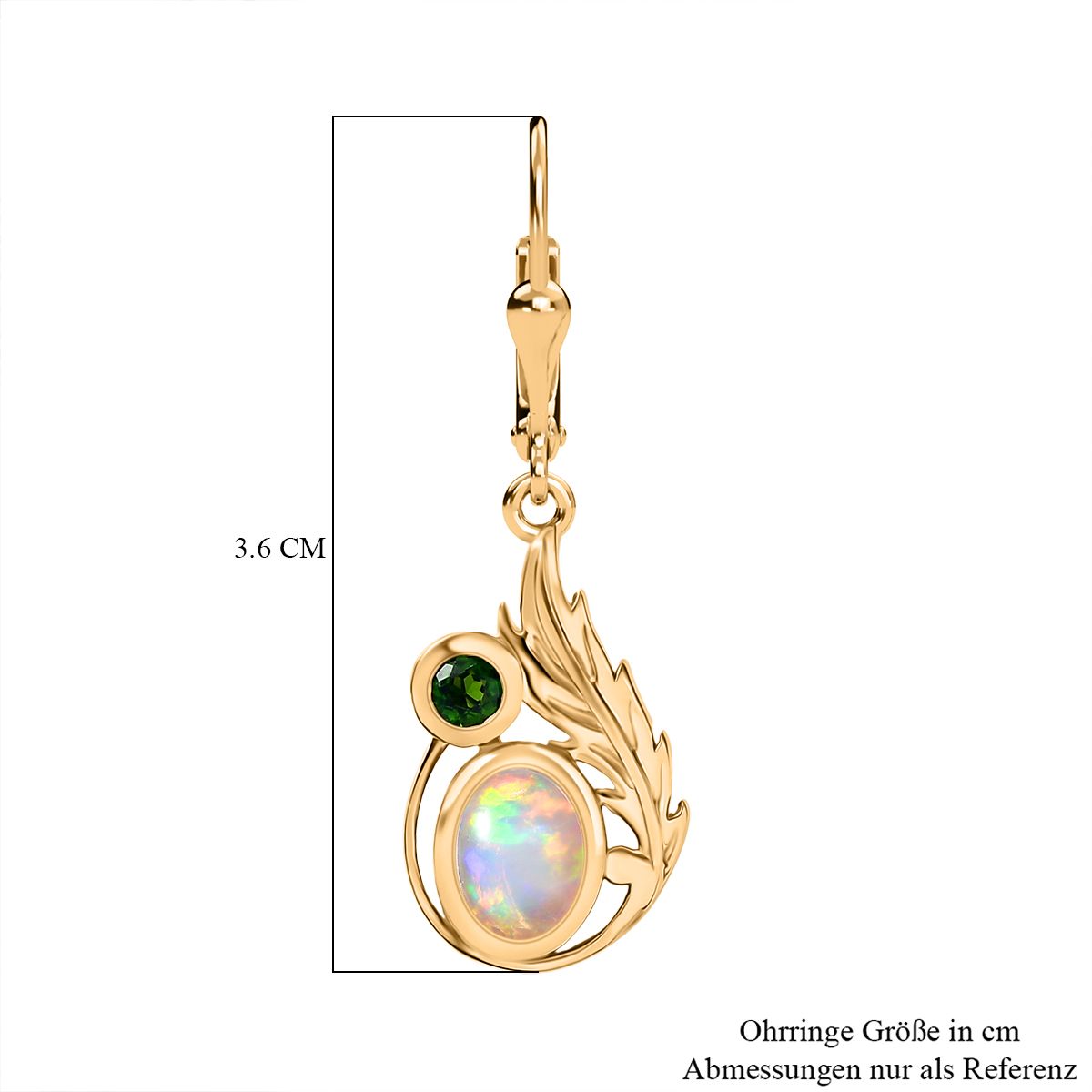 D’joy AA Natürlicher, äthiopischer Welo Opal, Natürlicher Chromdiopsid Ohrringe 925 Silber vergoldet ca. 1,35 ct.
