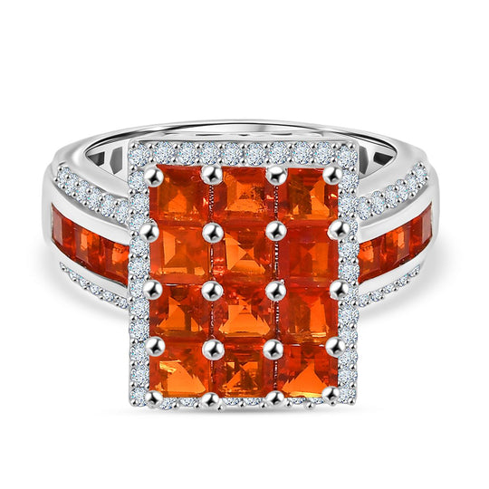 Djoy AAA Feueropal Ring mit seltener Asscher Schliff 925 Silber rhodiniert (Größe 20.00) ca. 3.00 ct