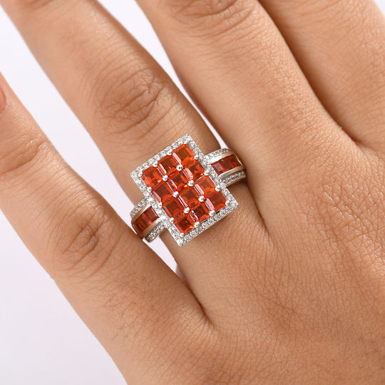 Djoy AAA Feueropal Ring mit seltener Asscher Schliff 925 Silber rhodiniert (Größe 20.00) ca. 3.00 ct