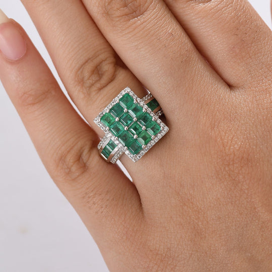 D’joy AA Smaragd Ring 925 Silber rhodiniert (Größe 21.00) ca. 3,15 ct