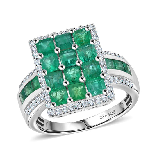 D’joy AA Smaragd Ring 925 Silber rhodiniert (Größe 21.00) ca. 3,15 ct