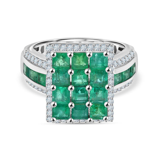 D’joy AA Smaragd Ring 925 Silber rhodiniert (Größe 21.00) ca. 3,15 ct