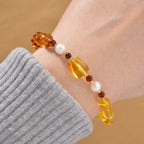 Weiße Süßwasser Perle (7 mm), Mehrfarbiger Bernstein Armband, Flexibel