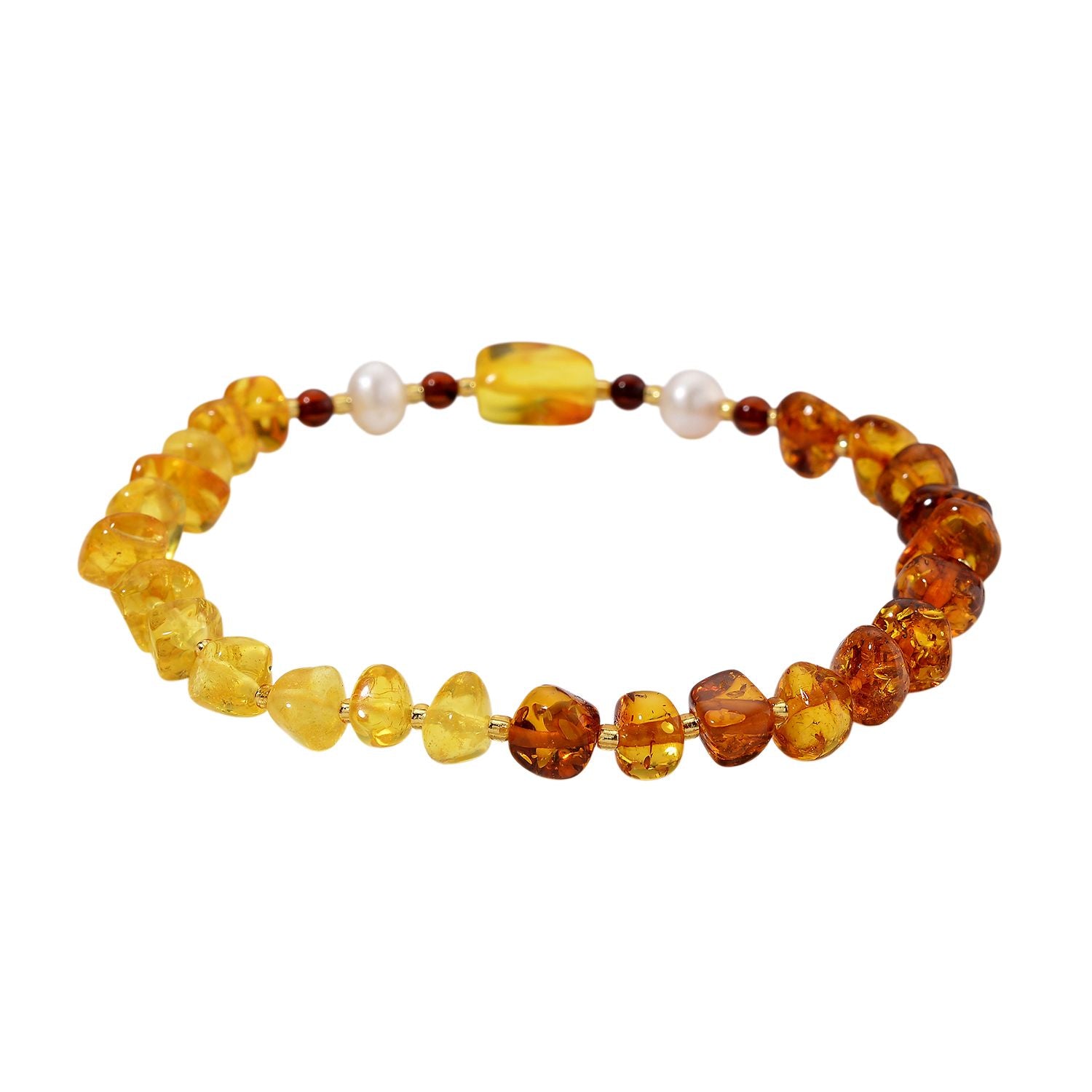 Weiße Süßwasser Perle (7 mm), Mehrfarbiger Bernstein Armband, Flexibel