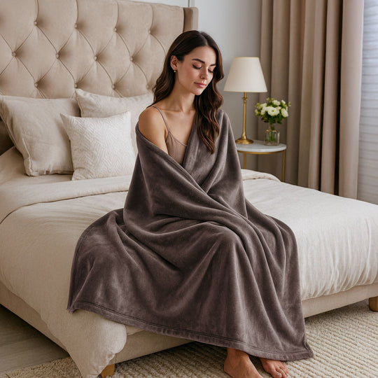 Serenity Night - Luxuriöse Mikroflanell-Decke, 550 GSM, Superweich und Kuschelig, 150 x 200 cm, Champagner-Taupe