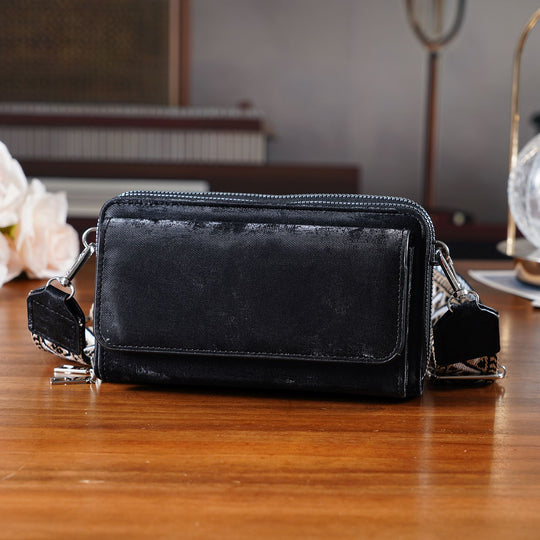 Crossbody-Tasche mit RFID-Schutz und Muster-Schulterriemen, 19x6x11 cm, Grün
