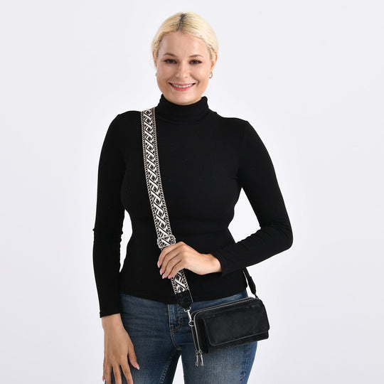 Crossbody-Tasche mit RFID-Schutz und Muster-Schulterriemen, 19x6x11 cm, Grün