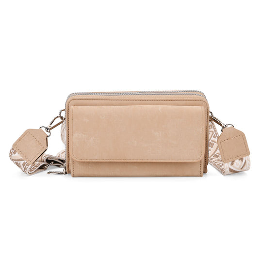 Crossbody-Tasche mit RFID-Schutz und Muster-Schulterriemen, 19x6x11 cm, Grün