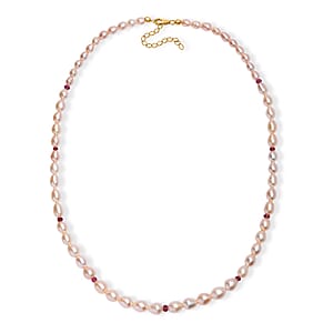 Premium Pfirsich-Süßwasser Perle, Rubellit Halskette ca. 45 cm + 5 cm Extender 925 Silber 750 Gelbgold vermeil 170.70 ct