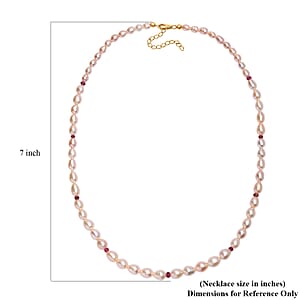Premium Pfirsich-Süßwasser Perle, Rubellit Halskette ca. 45 cm + 5 cm Extender 925 Silber 750 Gelbgold vermeil 170.70 ct