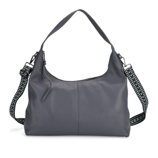 Echtleder-Hobo-Bag mit abnehmbarem Schulterriemen, 41x10x35 cm, Staubblau