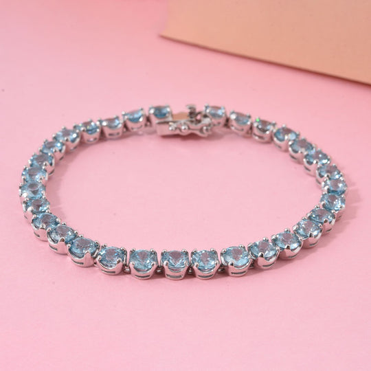 AA Blauer Zirkon Armband ca. 20 cm 925 Silber rhodiniert ca. 26.37 ct