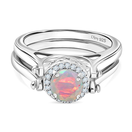 D joy AA Sleeping Beauty Türkis, Natürlicher, äthiopischer Welo Opal Wendeschmuck-Ring mit doppeltem Design, 925 Silber rhodiniert (Größe 18.00) ca. 1.76 ct