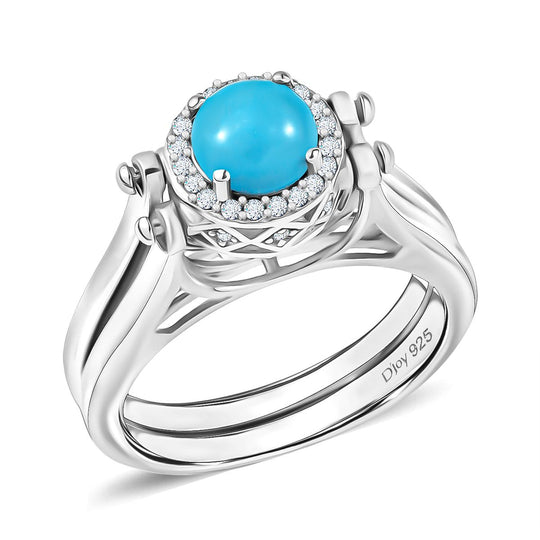 D joy AA Sleeping Beauty Türkis, Natürlicher, äthiopischer Welo Opal Wendeschmuck-Ring mit doppeltem Design, 925 Silber rhodiniert (Größe 18.00) ca. 1.76 ct