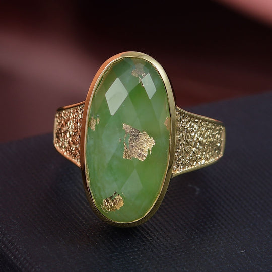 SHOPLC EXKLUSIV D'Joy Grün Blattgold-Quarz Ring 925 Silber 750 Gelbgold Vermeil (Größe 21.00) ca. 11.14 ct