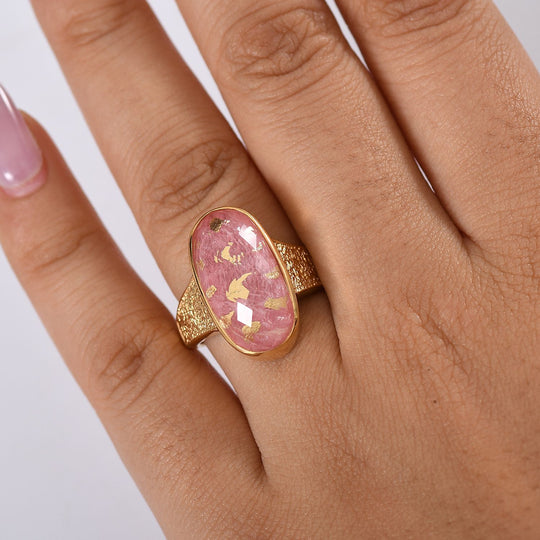SHOPLC EXKLUSIV D'Joy Rosa Blattgold-Quarz Ring 925 Silber 750 Gelbgold Vermeil (Größe 19.00) ca. 11.64 ct