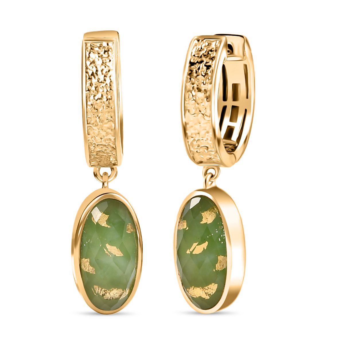 SHOPLC EXKLUSIV D'Joy Grün Blattgold-Quarz Ohrringe 925 Silber 750 Gelbgold Vermeil ca. 8.10 ct