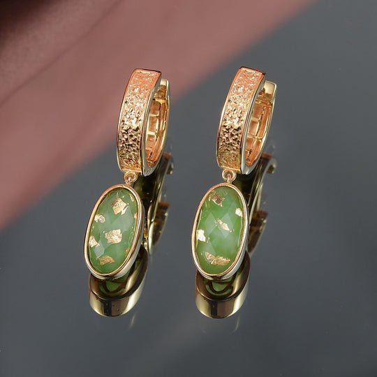 SHOPLC EXKLUSIV D'Joy Grün Blattgold-Quarz Ohrringe 925 Silber 750 Gelbgold Vermeil ca. 8.10 ct