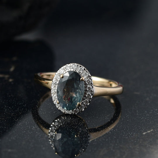 AAA Alexandrit, Weißer Diamant Ring 585 Gold   (Größe 17.00) ca. 1,70 ct