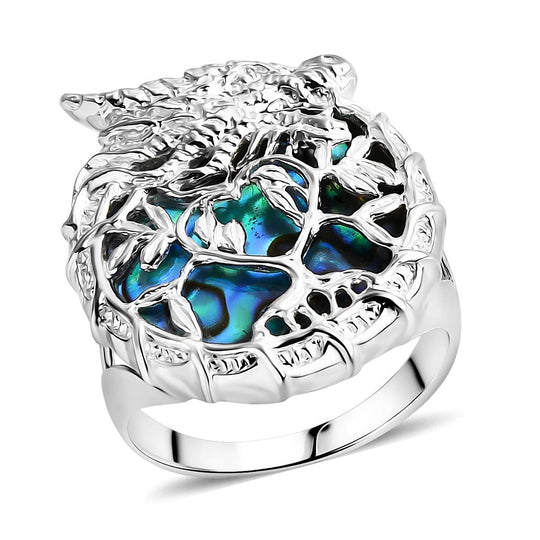 Royal Bali - Abalone Muschel Drachen mit Lebensbaum Ring 925 Silber (Größe 16.00)