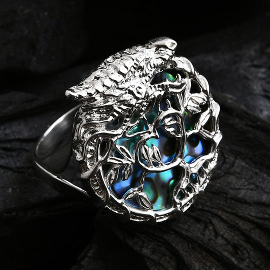 Royal Bali - Abalone Muschel Drachen mit Lebensbaum Ring 925 Silber (Größe 16.00)
