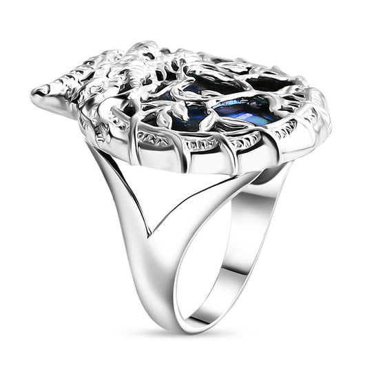 Royal Bali - Abalone Muschel Drachen mit Lebensbaum Ring 925 Silber (Größe 16.00)