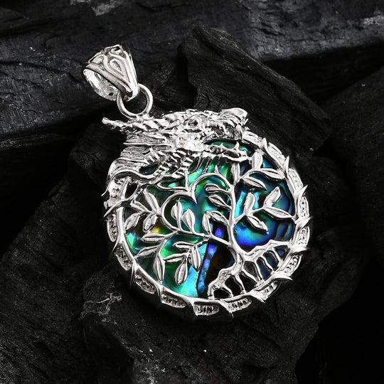 Royal Bali - Abalone Muschel Drachen mit Lebensbaum Anhänger 925 Silber