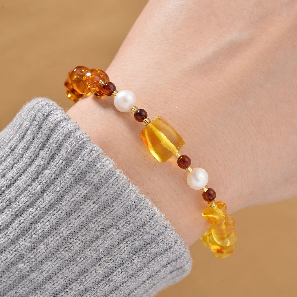 Weiße Süßwasser Perle (7 mm), Bernstein Armband, Flexibel