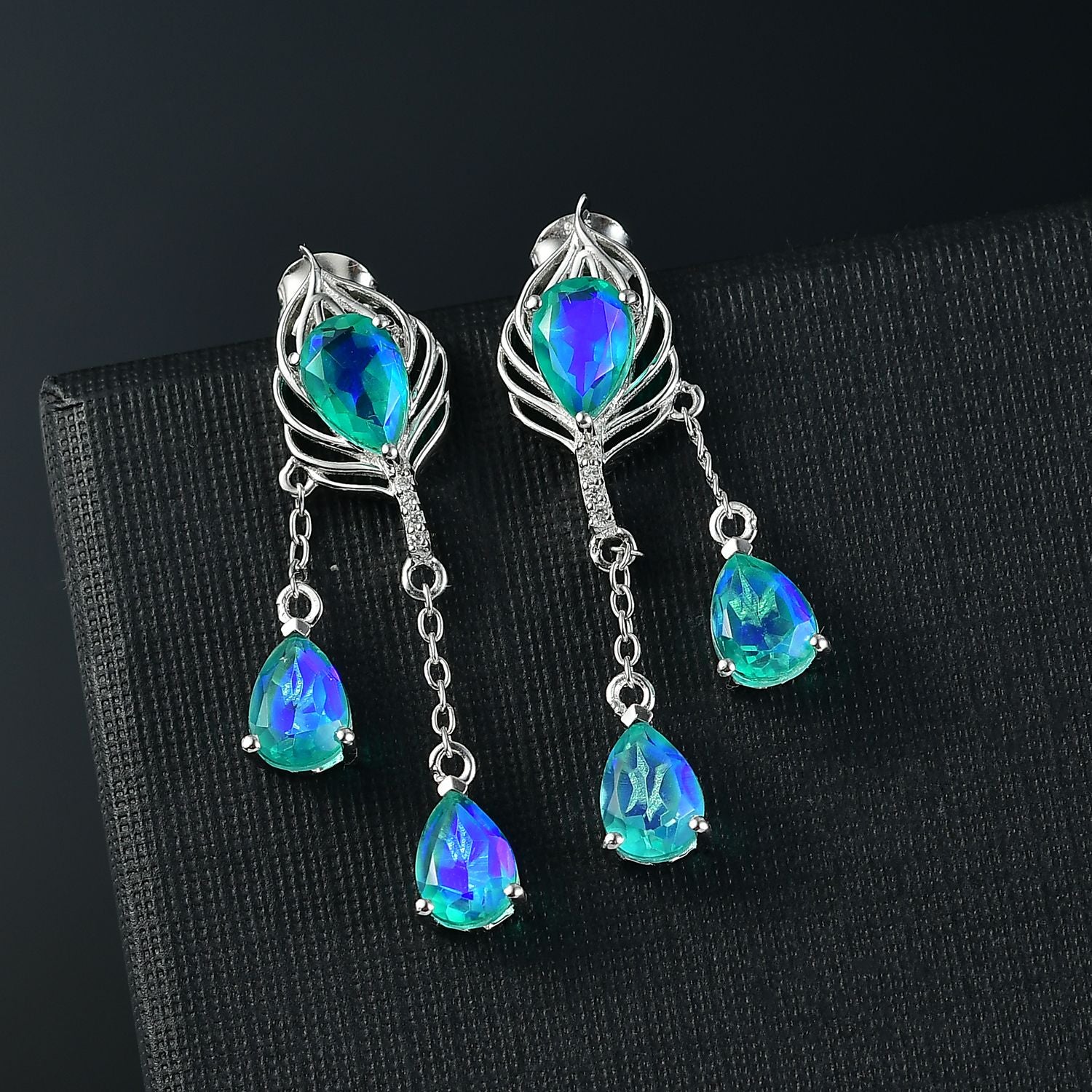 D joy Pfau Quarz Triplette Ohrringe 925 Silber rhodiniert ca. 7,88 ct.