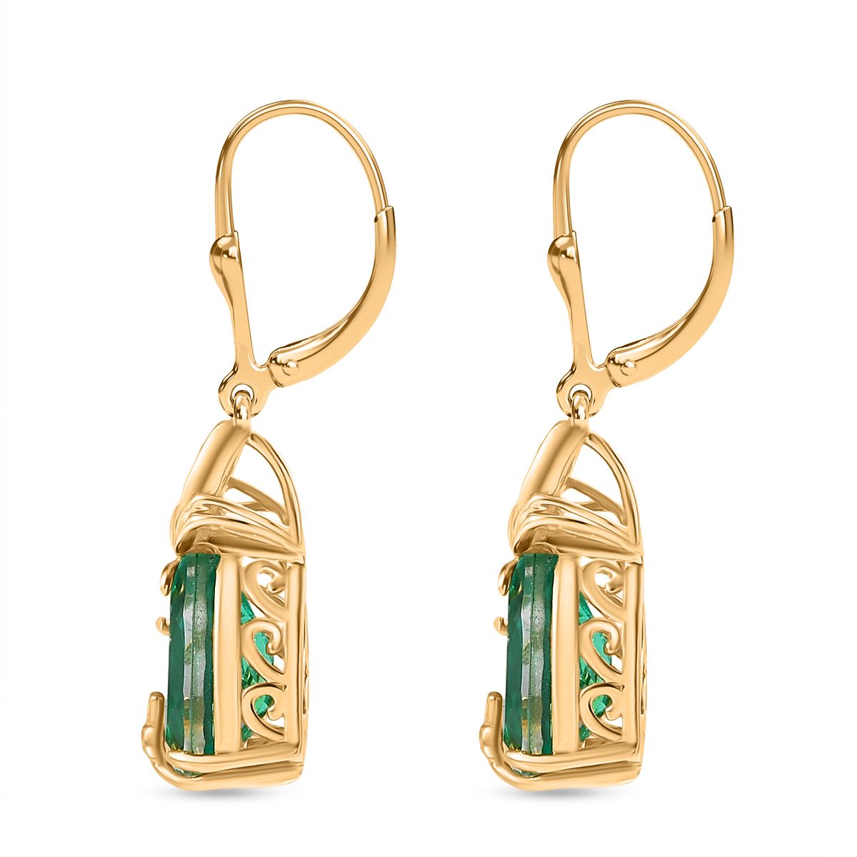 Pfau Quarz Triplette, Weißer Zirkon Ohrringe 925 Silber 750 Gelb Vergoldet ca. 6.59 ct