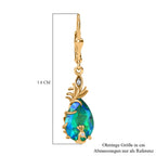 Pfau Quarz Triplette, Weißer Zirkon Ohrringe 925 Silber 750 Gelb Vergoldet ca. 6.59 ct
