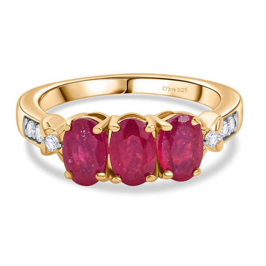 D’joy Afrikanischer Rubin (Fissure gefüllt), Weißer Zirkon Ring 925 Silber 750 Gelb Vergoldet (Größe 21.00) ca. 2,29 ct