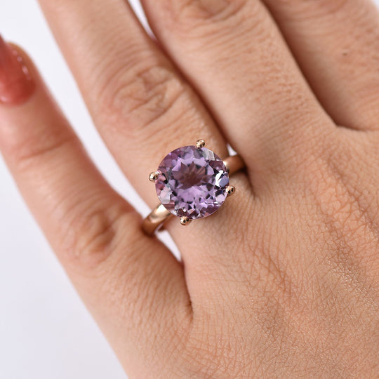 AA Rose De France Amethyst, Weißer Zirkon Ring 925 Silber 750 rosévergoldet (Größe 18.00) ca. 5.94 ct