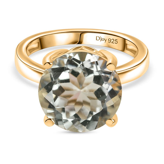 AA Prasiolith, Weißer Zirkon Ring 925 Silber 750 Gelb Vergoldet (Größe 19.00) ca. 6.18 ct