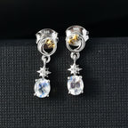 D joy AAA Premium Malagasy Mondstein, Weißer Zirkon Celestial Echoes Ohrringe 925 Silber Zweifarbige Beschichtung ca. 0.76 ct