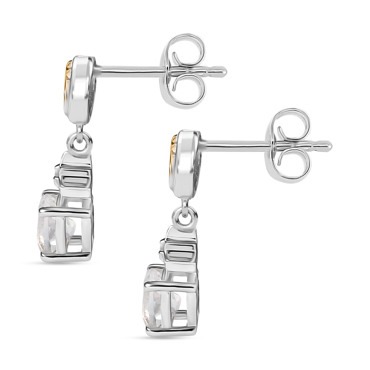 D joy AAA Premium Malagasy Mondstein, Weißer Zirkon Celestial Echoes Ohrringe 925 Silber Zweifarbige Beschichtung ca. 0.76 ct