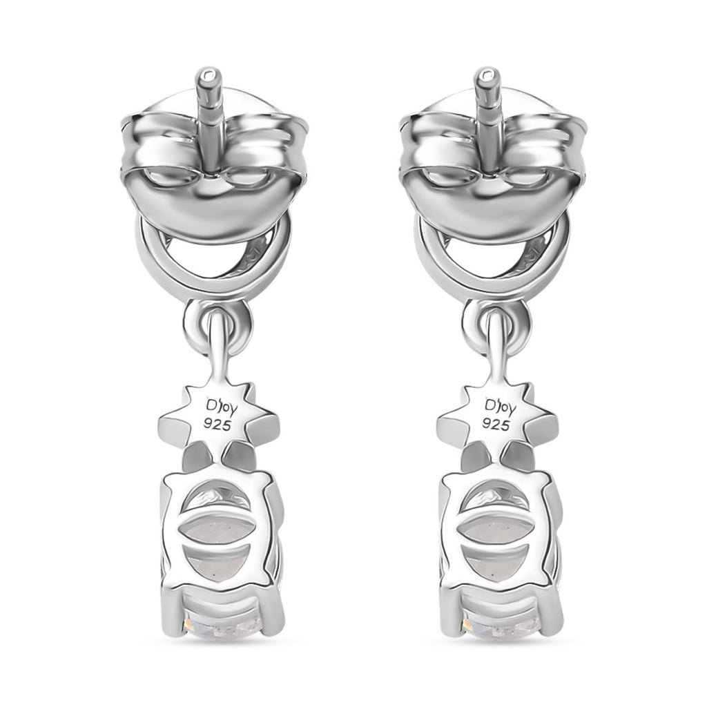 D joy AAA Premium Malagasy Mondstein, Weißer Zirkon Celestial Echoes Ohrringe 925 Silber Zweifarbige Beschichtung ca. 0.76 ct
