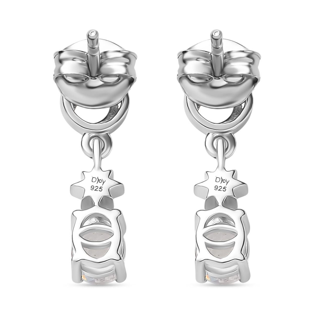 D joy AAA Premium Malagasy Mondstein, Weißer Zirkon Celestial Echoes Ohrringe 925 Silber Zweifarbige Beschichtung ca. 0.76 ct