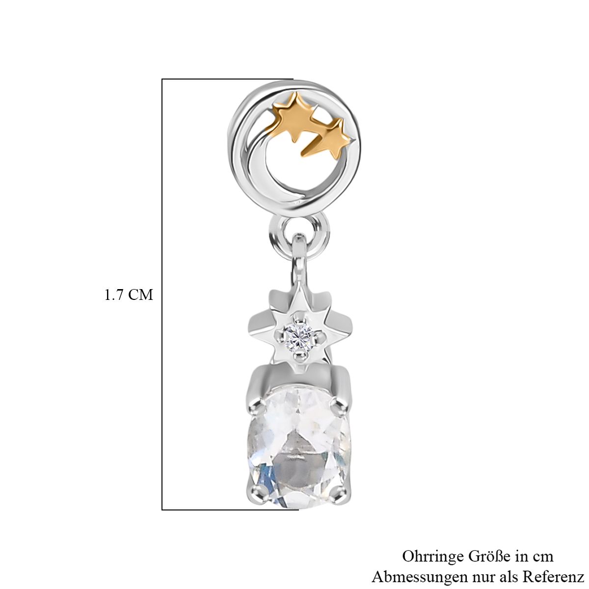 D joy AAA Premium Malagasy Mondstein, Weißer Zirkon Celestial Echoes Ohrringe 925 Silber Zweifarbige Beschichtung ca. 0.76 ct