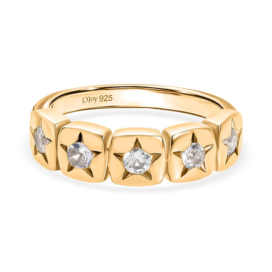 D joy AAA Premium Malagasy Regenbogen Mondstein Ring, 925 Silber 750 Gelb vergoldet (Größe 21.00) ca. 0.36 ct