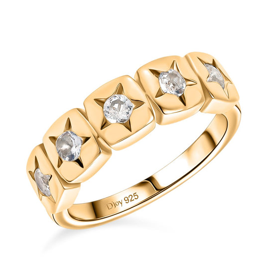 D joy AAA Premium Malagasy Regenbogen Mondstein Ring, 925 Silber 750 Gelb vergoldet (Größe 21.00) ca. 0.36 ct