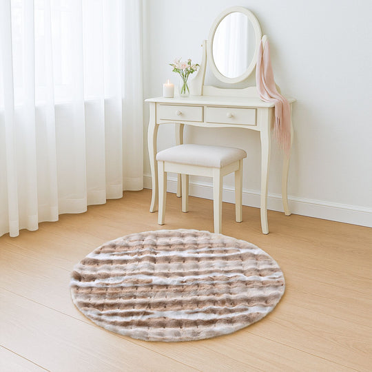 Bubble Kunstfell Teppich, rund, mit Schaumstoffrücken, 120 cm Durchmesser, Braun
