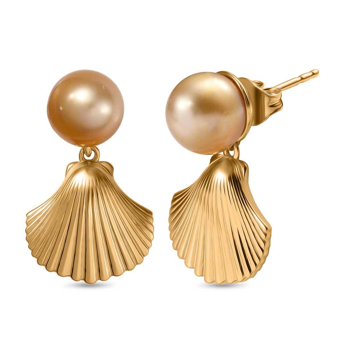 D'Joy AA Goldene Südsee Perle (8-10 mm) Ohrringe 925 Silber 750 Gelbgold Vermeil