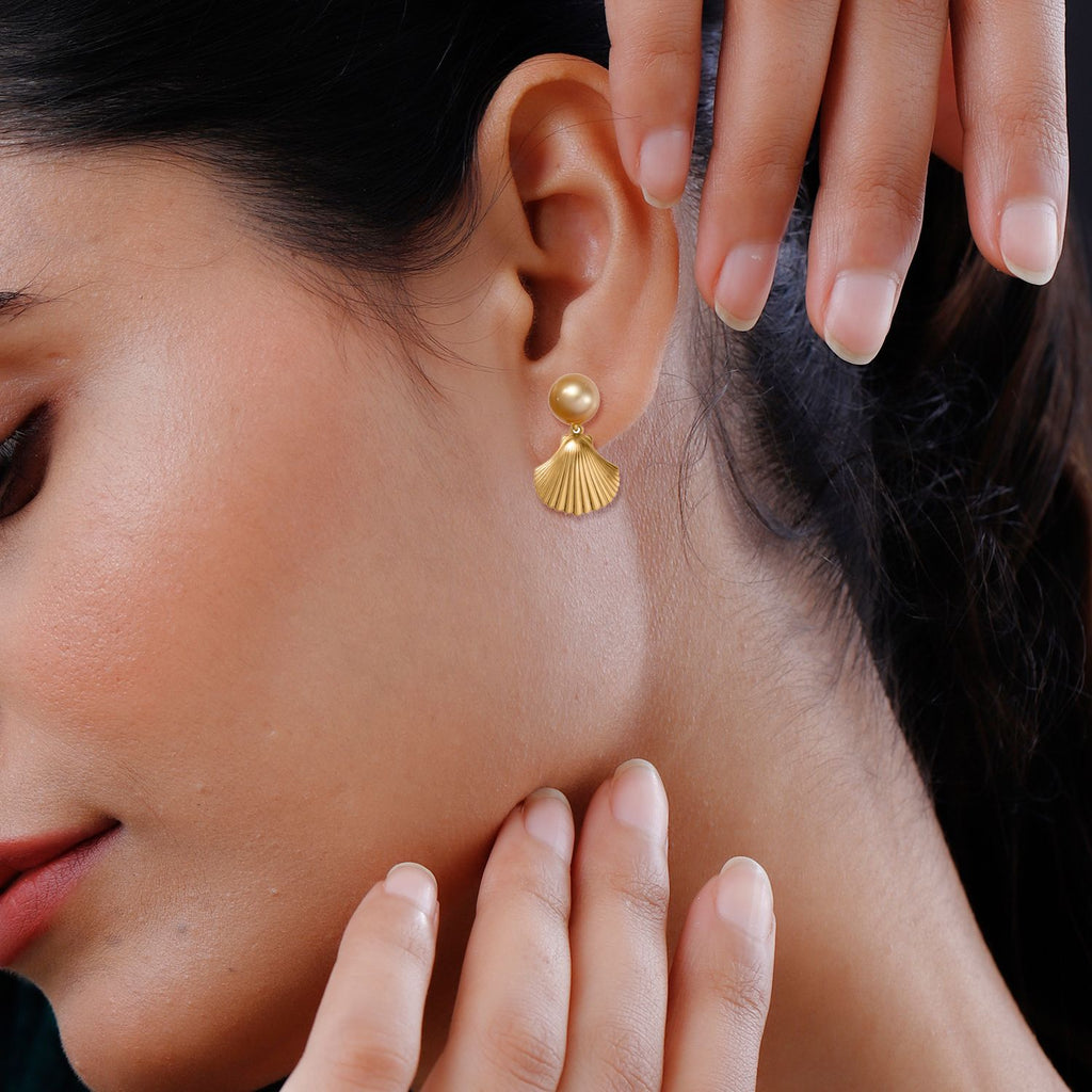 D'Joy AA Goldene Südsee Perle (8-10 mm) Ohrringe 925 Silber 750 Gelbgold Vermeil